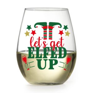 DYJYBMY Let's Get Elfed Up Wine Glass, Christmas New Year Gifts for Women, Christmas Wine Glass for Women Men Sister Friends, Wine Glass for Thanksgiving Christmas Wedding Party