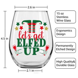 DYJYBMY Let's Get Elfed Up Wine Glass, Christmas New Year Gifts for Women, Christmas Wine Glass for Women Men Sister Friends, Wine Glass for Thanksgiving Christmas Wedding Party