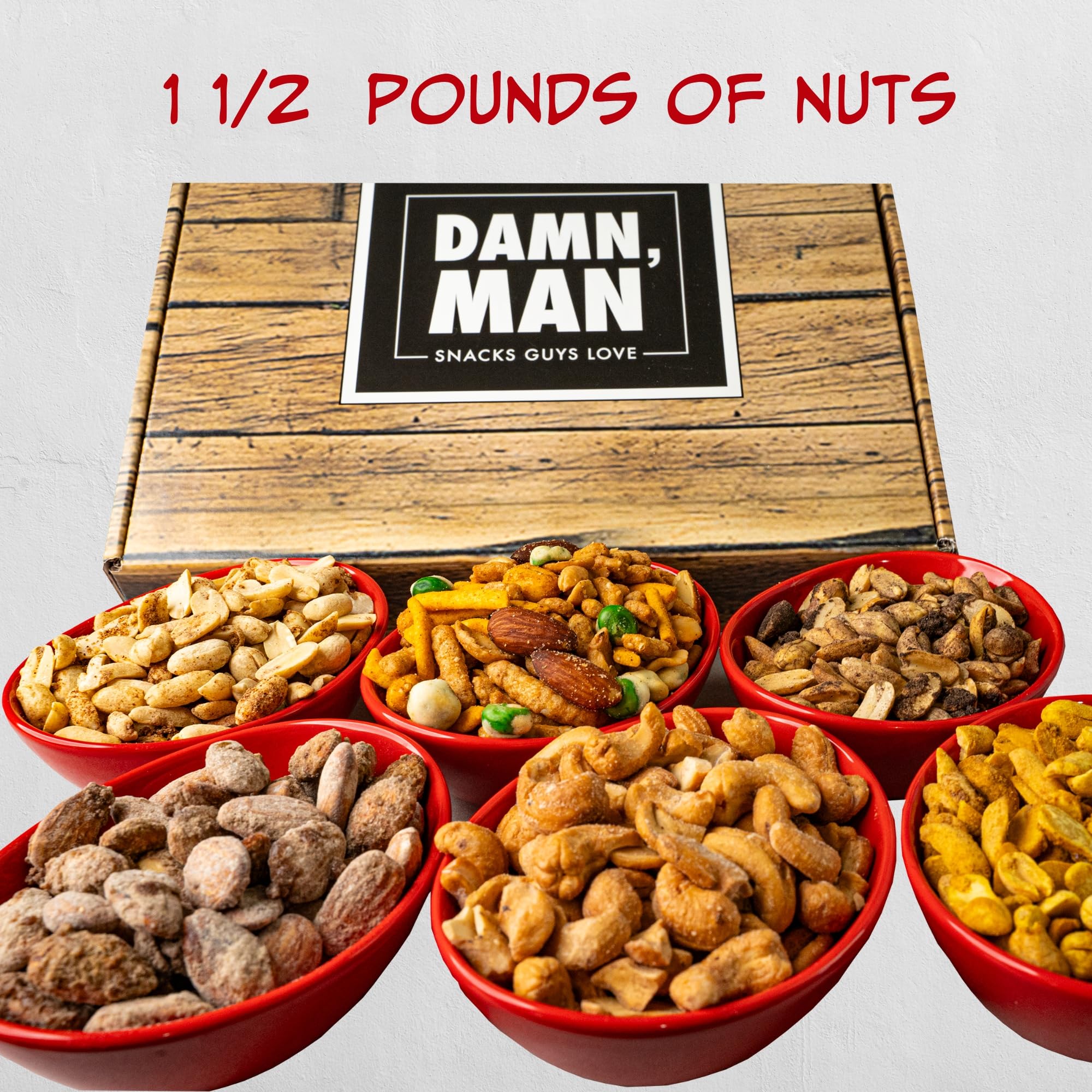 Nuts Gift Basket for Men, Adults - 6 Unique Flavors, Great Birthday Gift for Men, Gift for Dad, Food Gift Basket, Gourmet Nut Snack