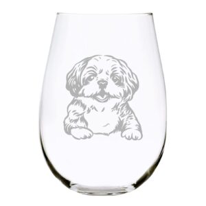 shih tzu (s1) themed, dog stemless wine glass, 17 oz.