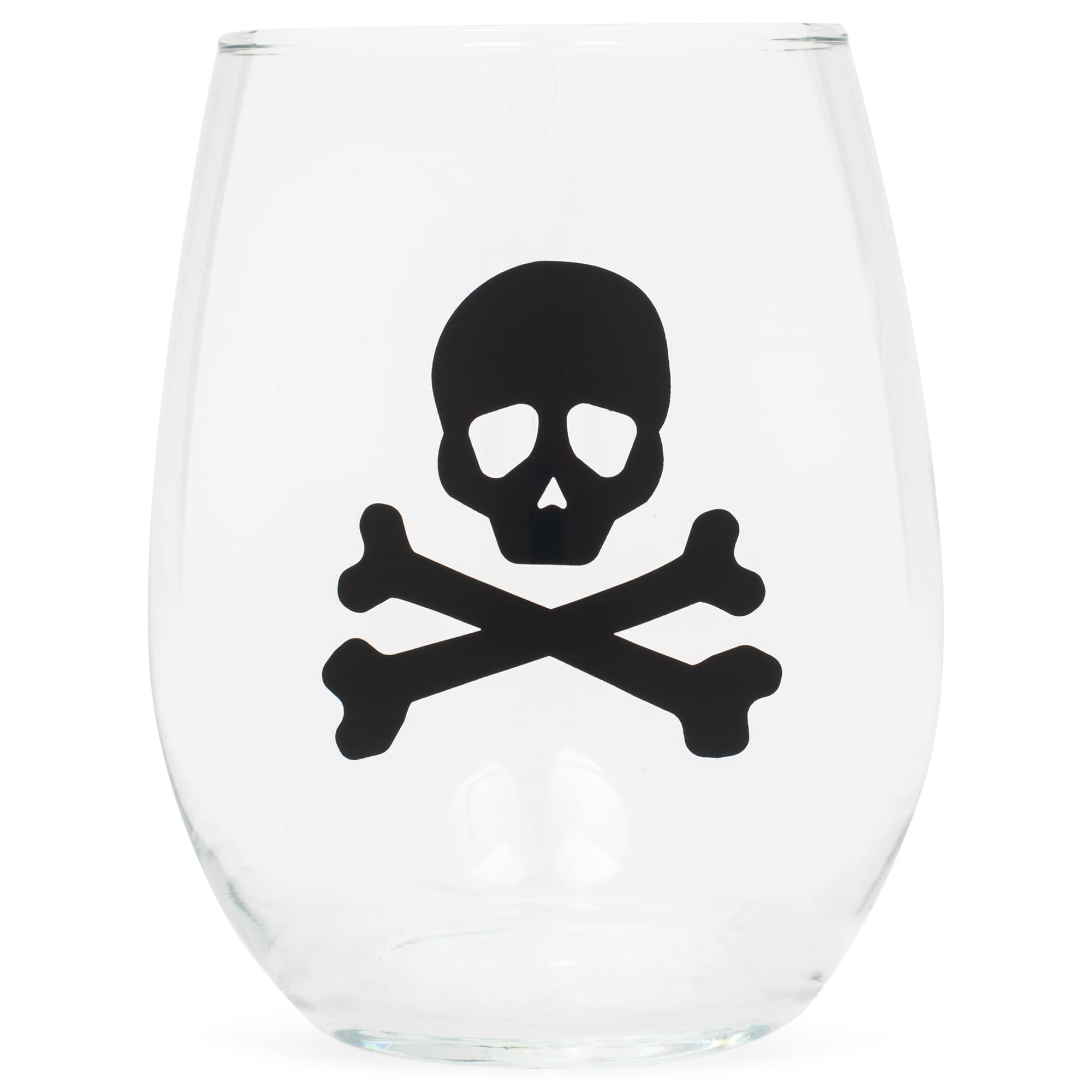 Elanze Designs Skull Crossbones Black 14 ounce Glass Stemless Wine Tumbler Glass