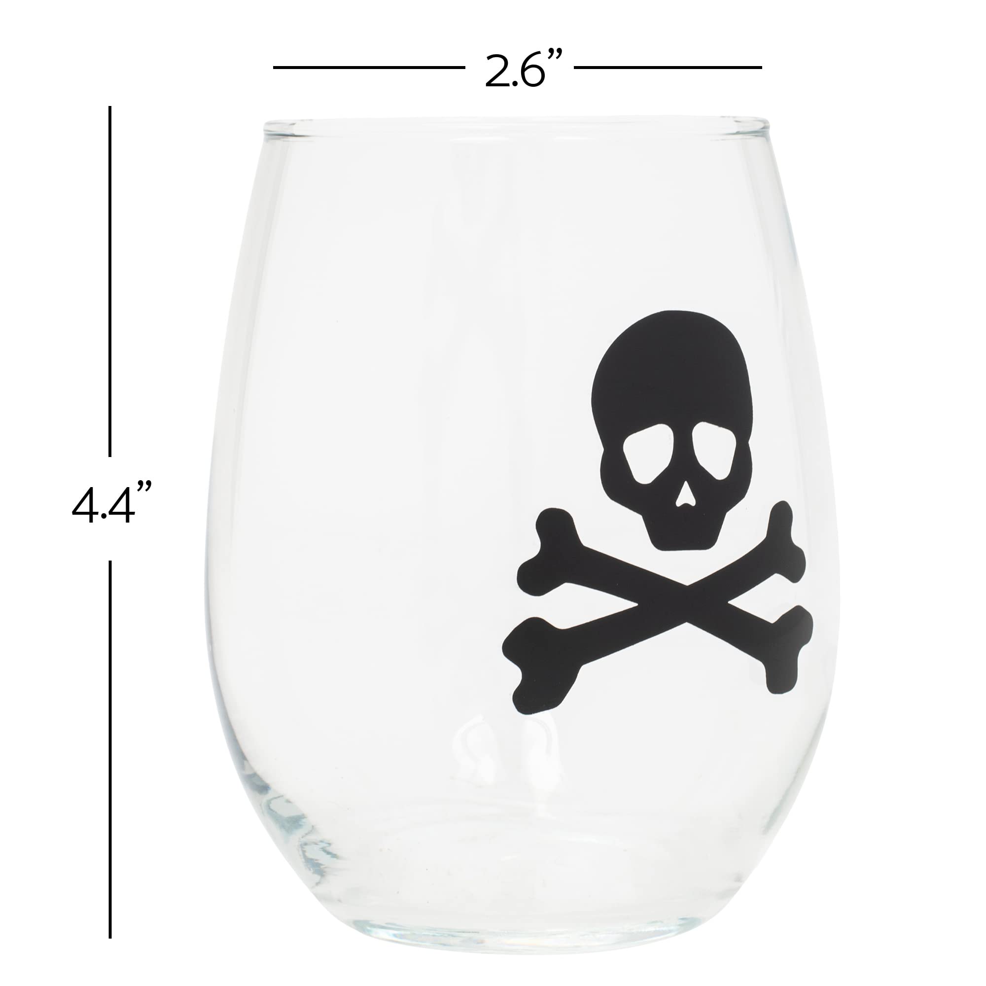 Elanze Designs Skull Crossbones Black 14 ounce Glass Stemless Wine Tumbler Glass