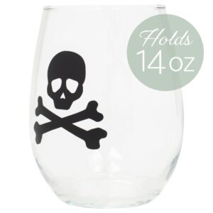 Elanze Designs Skull Crossbones Black 14 ounce Glass Stemless Wine Tumbler Glass