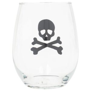 Elanze Designs Skull Crossbones Black 14 ounce Glass Stemless Wine Tumbler Glass