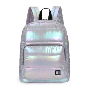 gblq plus backpack purse for women, holographic quilted puffy bag, metallic backpack, iridescent bookbag (lavender fog)