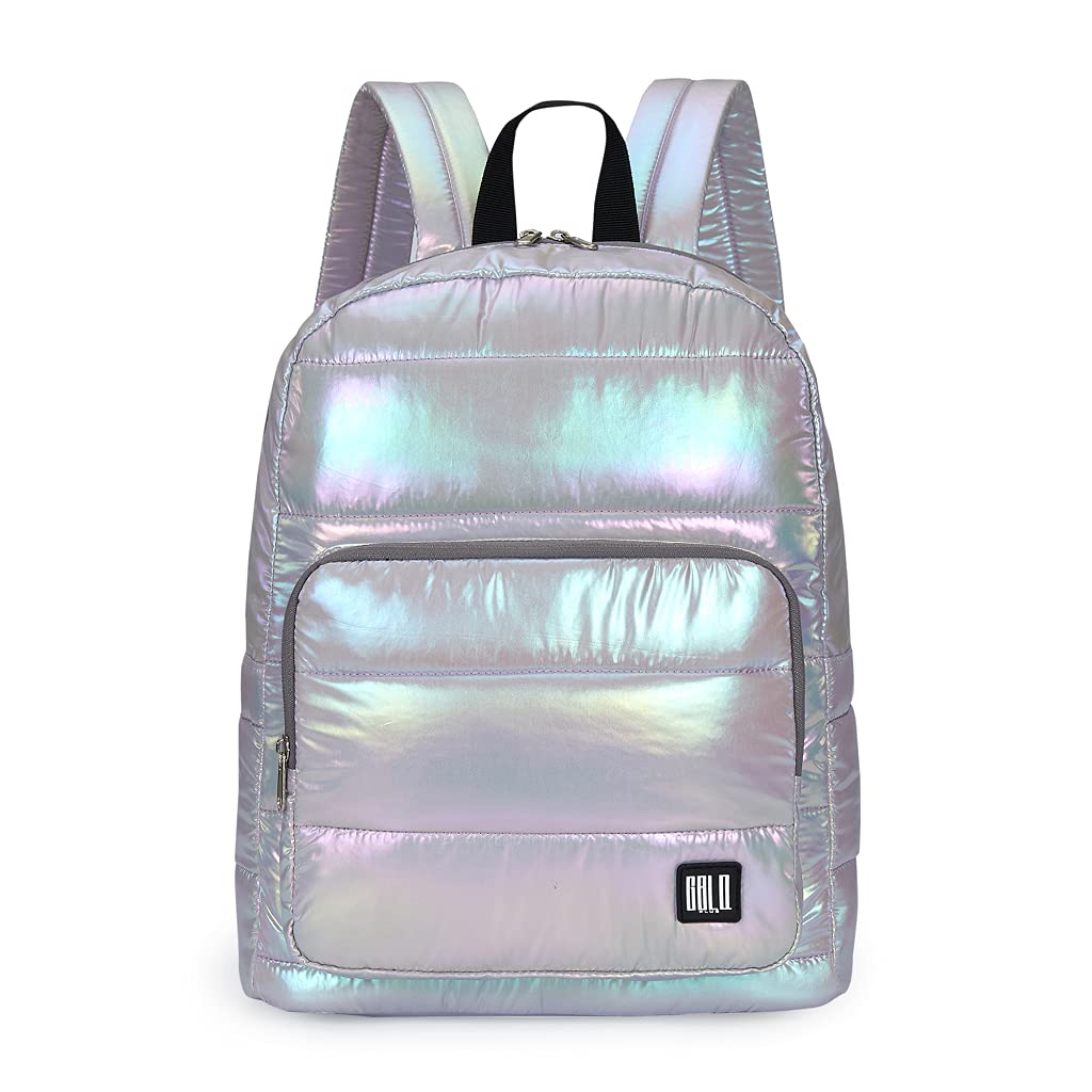 GBLQ PLUS Backpack Purse for Women, Holographic Quilted Puffy Bag, Metallic Backpack, Iridescent Bookbag (Lavender Fog)