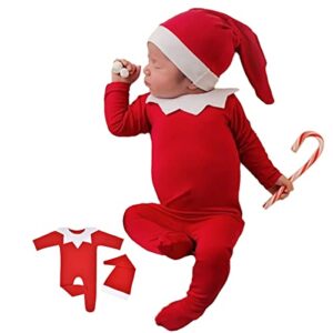 ForBaysy Newborn Baby Christmas Photo Props Outfit Infant Boys Girl Photoshoot Costume Red jumpsuit With Xmas Hat