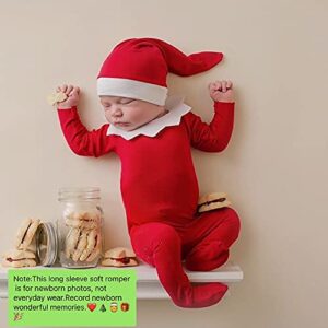 ForBaysy Newborn Baby Christmas Photo Props Outfit Infant Boys Girl Photoshoot Costume Red jumpsuit With Xmas Hat