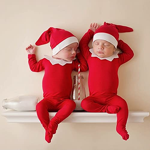 ForBaysy Newborn Baby Christmas Photo Props Outfit Infant Boys Girl Photoshoot Costume Red jumpsuit With Xmas Hat