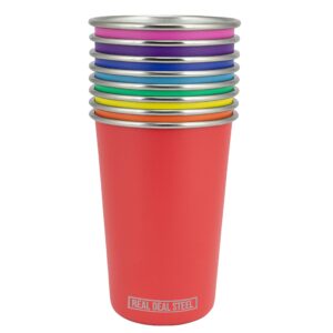 Real Deal Steel Rainbow Cups 16 oz Pint Cups, Stackable Tumblers, Eco Friendly Premium Metal Drinking Glasses