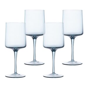 navaris blue square wine glasses (set of 4) - colored wine glasses with stems - colored glassware with stem for serving wine, cocktails, beer, dessert