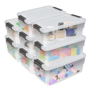 flmoutn 8pcs small clear storage bin with lid, stackable small storage bins with secure latching buckles, 0.91 qt / 1 liter clear storage boxes for organizing kid's toy crafts