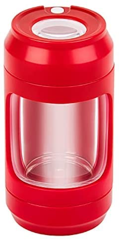 LED Magnifying Jar with Grinder for Herbs, Light up Storage Jar with 8x Magnifying Glass Jar Glow Jar Portable, Storage and Grinding in One Keep Herbs Spice Dry and Fresh (RED)