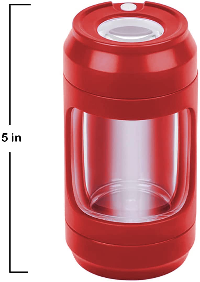 LED Magnifying Jar with Grinder for Herbs, Light up Storage Jar with 8x Magnifying Glass Jar Glow Jar Portable, Storage and Grinding in One Keep Herbs Spice Dry and Fresh (RED)