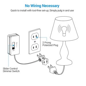 DEWENWILS Table Lamp Dimmer Switch Dimmable LED/CFL Lights, and Incandescent Bulbs, Full Range Slide Control, 6.6 ft Extension Cord, UL Listed, Black, 2 Pack