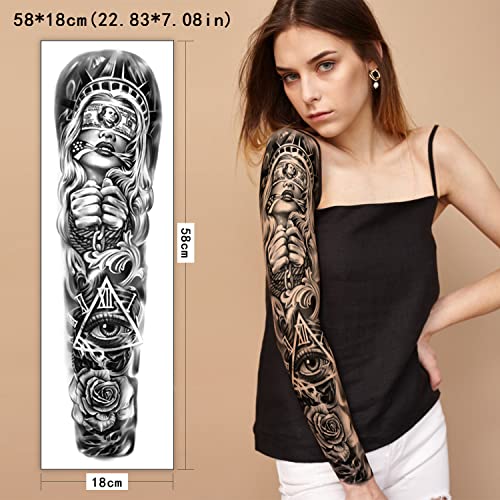 SOOVSY 46 Sheets Full Arm Temporary Tattoo with Lion, Temporary Tattoo Sleeves for Men, Fake Tattoos Adult Realistic with Flower, Full Sleeve Tattoos for Women w/Wolf Eagle & Deer