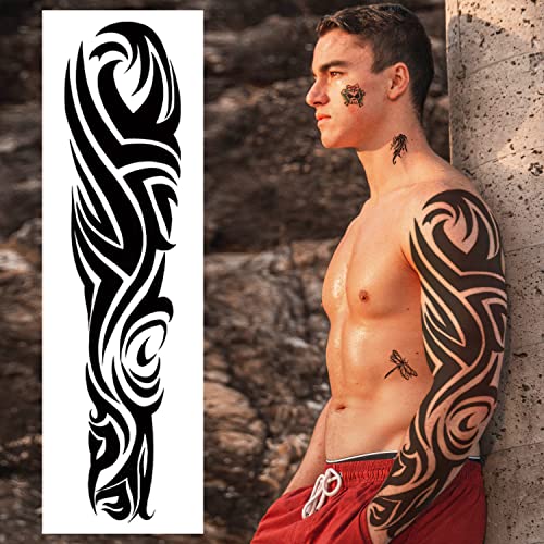 SOOVSY 46 Sheets Full Arm Temporary Tattoo with Lion, Temporary Tattoo Sleeves for Men, Fake Tattoos Adult Realistic with Flower, Full Sleeve Tattoos for Women w/Wolf Eagle & Deer