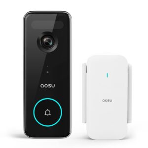 aosu doorbell camera wireless, 5mp ultra hd, no monthly fee, 2.4/5 ghz wifi video doorbell with homebase, battery/wired powered, work with alexa & google assistant