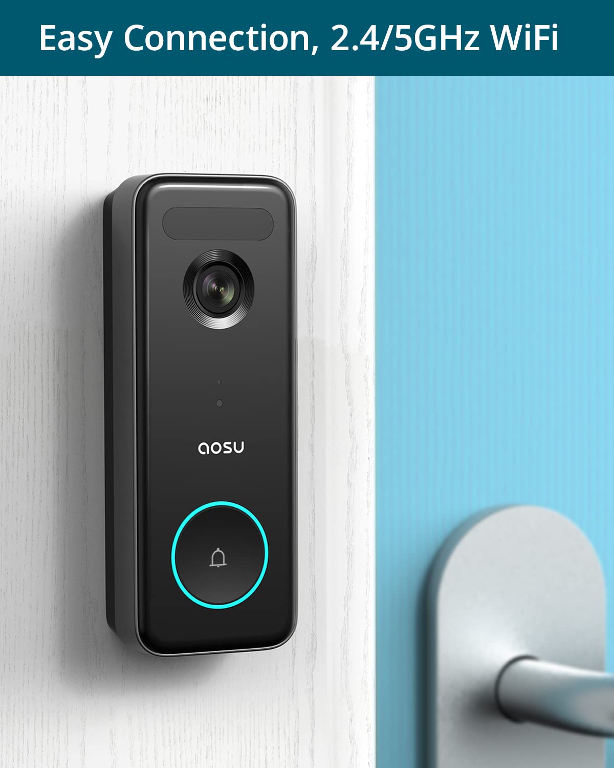 AOSU Doorbell Camera Wireless, 5MP Ultra HD, No Monthly Fee, 2.4/5 GHz WiFi Video Doorbell with Homebase, Battery/Wired Powered, Work with Alexa & Google Assistant