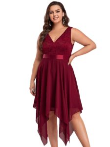 ever-pretty plus women's plus size deep v neck asymmetric evening party dress burgundy us26