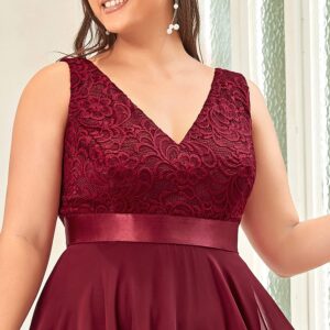 Ever-Pretty Plus Women's Plus Size Deep V Neck Asymmetric Evening Party Dress Burgundy US26