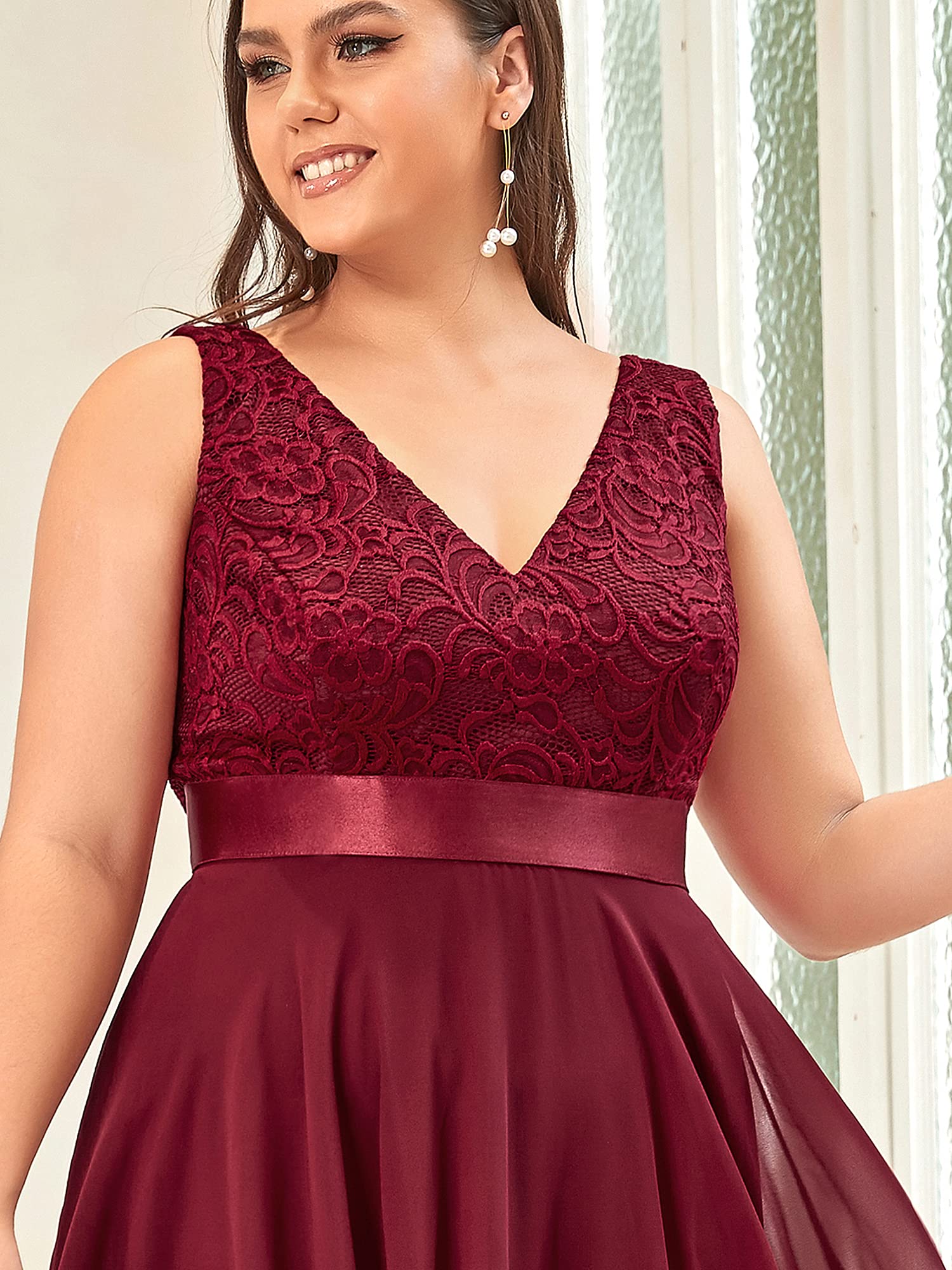 Ever-Pretty Plus Women's Plus Size Deep V Neck Asymmetric Evening Party Dress Burgundy US26