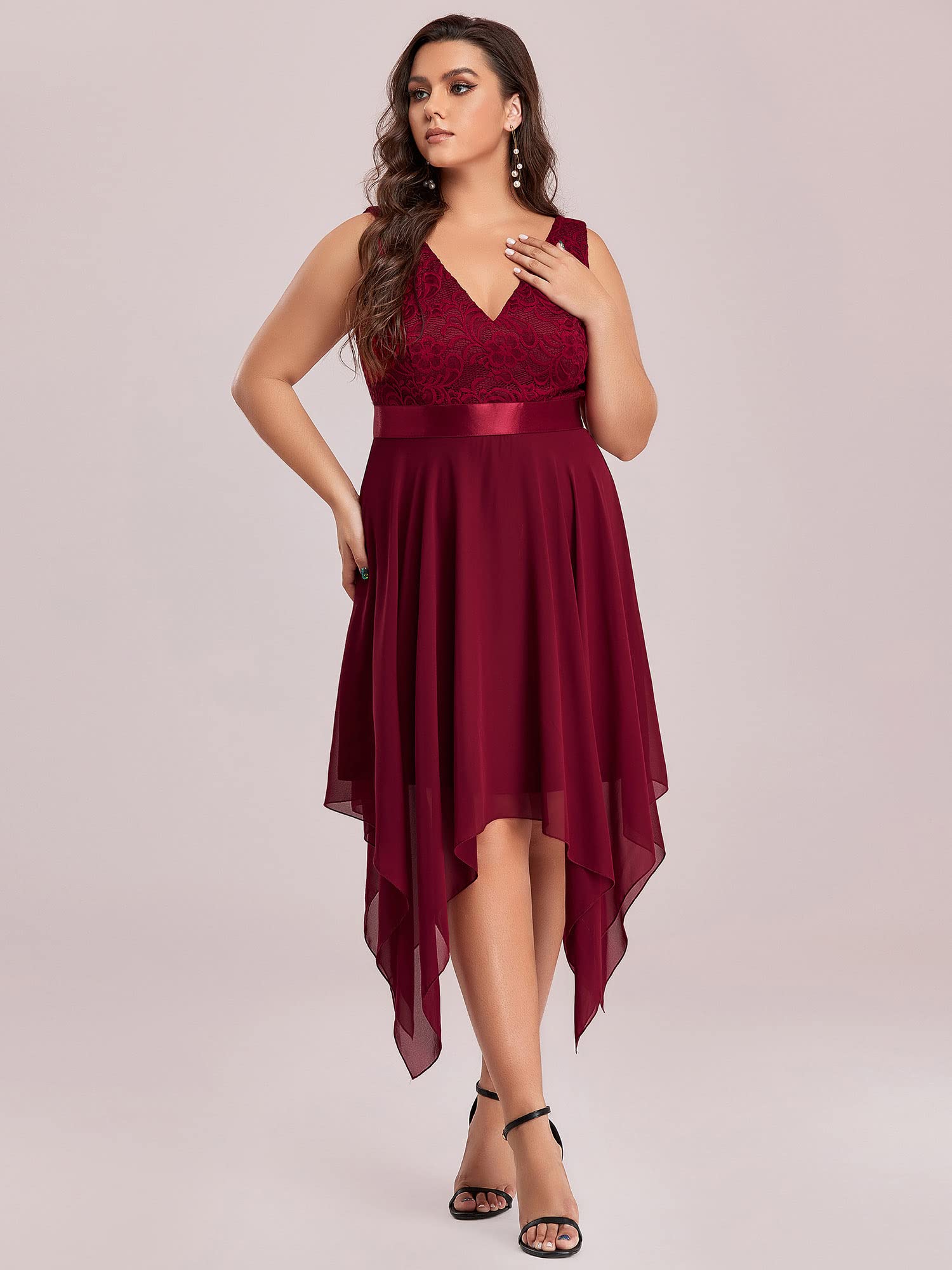 Ever-Pretty Plus Women's Plus Size Deep V Neck Asymmetric Evening Party Dress Burgundy US26