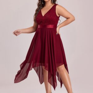 Ever-Pretty Plus Women's Plus Size Deep V Neck Asymmetric Evening Party Dress Burgundy US26