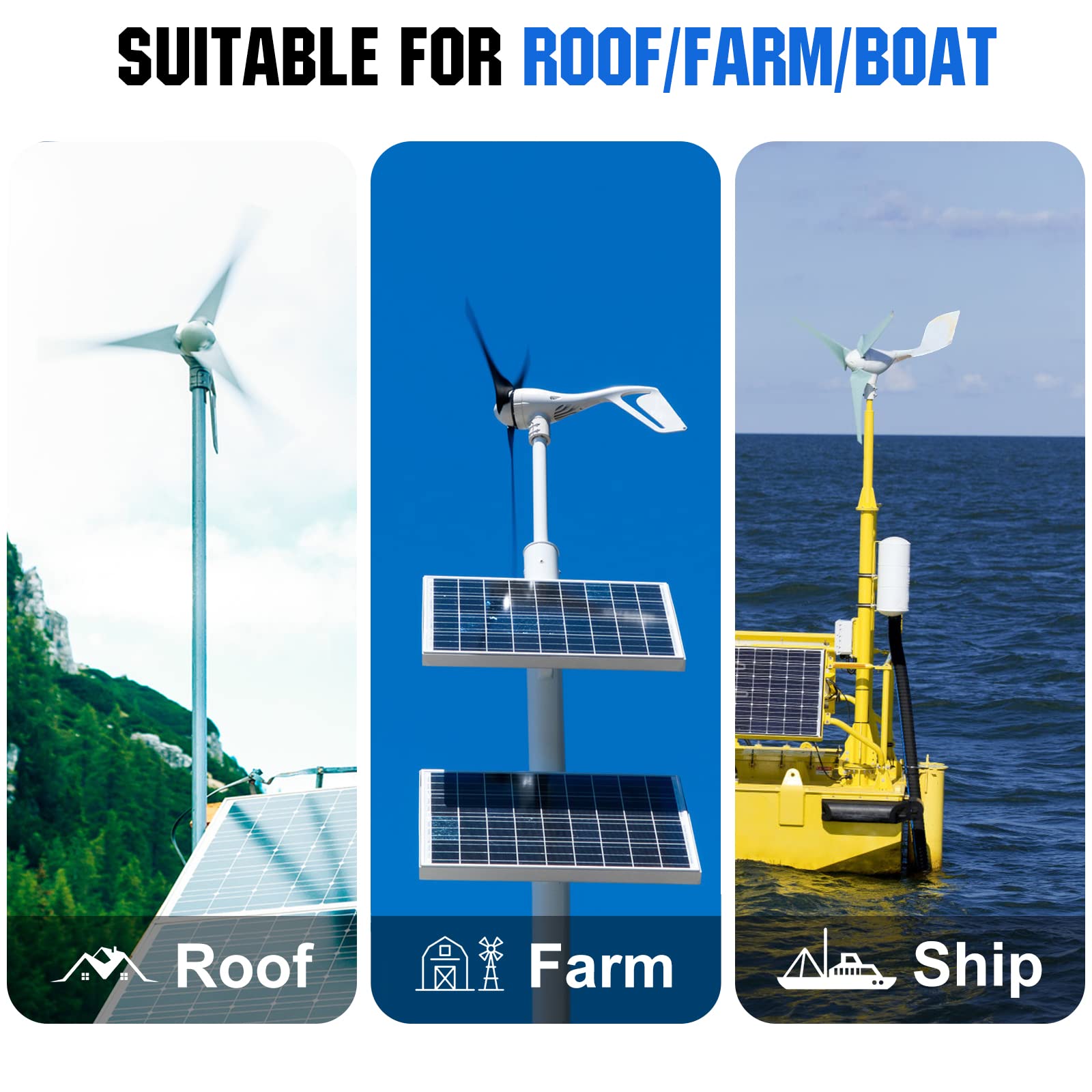 ECO-WORTHY 600W 2.4KWH Solar Wind Power Complete Off-Grid System: 1*400W Wind Turbine Generator + 2*100W Mono Solar Panel + 1*100AH Lithium Battery + 1*1100W Inverter for Home, Farm, Cabin Garden