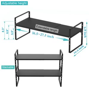 iPEGTOP Expandable Cabinet Storage Shelf Organizer, Heavy Duty Steel Metal Spice Rack Adjustable Height Home Office Garage Pantry Shelf Space Riser for Counter Kitchen Organization, Black, 1 Pack