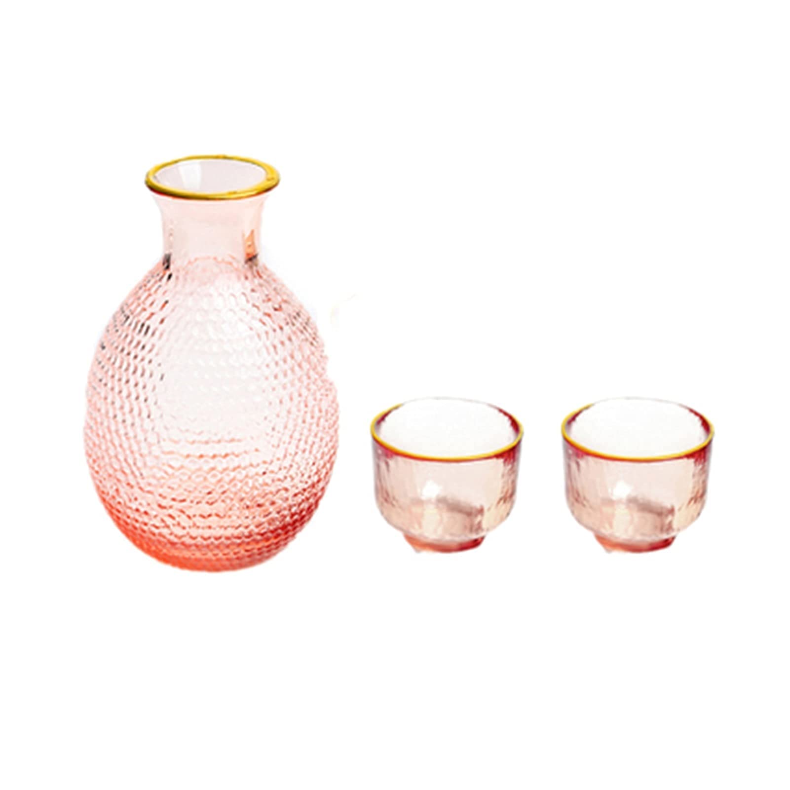 WYBW Japanese Sake Set Plum Wine Glass Fruit Jug Creative Amber Hammered Glass Jug Phnom Penh Glass Whiskey Cup Birthday Gift Party Decoration/Gilded 1Pot 2Cups