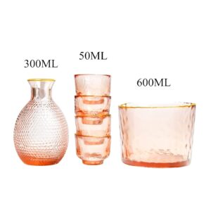 WYBW Japanese Sake Set Plum Wine Glass Fruit Jug Creative Amber Hammered Glass Jug Phnom Penh Glass Whiskey Cup Birthday Gift Party Decoration/Gilded 1Pot 2Cups