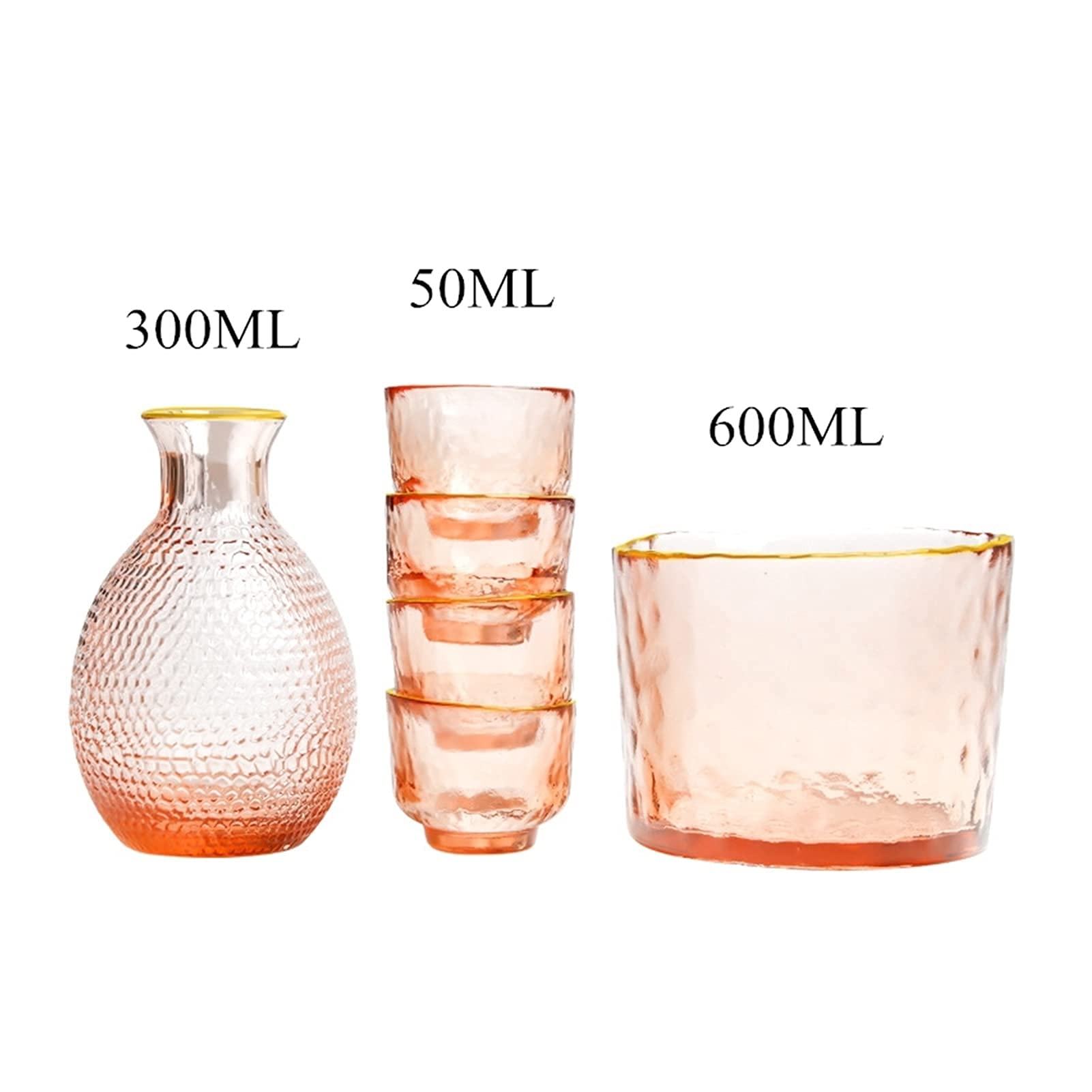 WYBW Japanese Sake Set Plum Wine Glass Fruit Jug Creative Amber Hammered Glass Jug Phnom Penh Glass Whiskey Cup Birthday Gift Party Decoration/Gilded 1Pot 2Cups