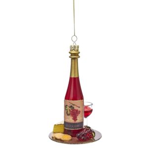 kurt-adler glass decorative ornament with s-hook and gift box, alcohol collection (wine bottle [red with tray], t2548)