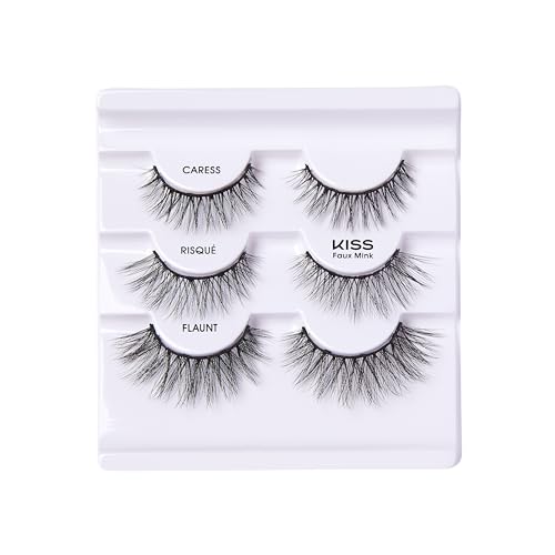 KISS Magnetic Curation False Eyelashes, 3 Pair with 5 Double Strength Magnets, Wind Resistant, Dermatologist Tested, Last Up To 16 Hours, Reusable Up To 15 Times in 3 Styles, Black, 3 Count