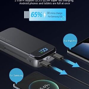 BLJIB Portable Charger 32000mAh, 22.5W QC 3.0 PD 20W Smart LED Display Fast Charging Built in Cables Power Bank, External Battery Pack Charge 5 Devices Compatible with Cellphones (Black)