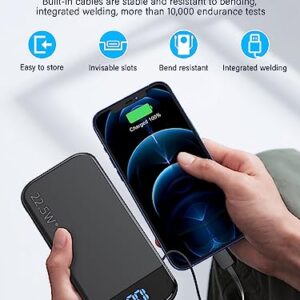 BLJIB Portable Charger 32000mAh, 22.5W QC 3.0 PD 20W Smart LED Display Fast Charging Built in Cables Power Bank, External Battery Pack Charge 5 Devices Compatible with Cellphones (Black)
