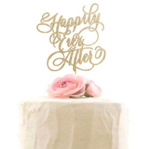 happily ever after cake topper - glitter wedding, engagement, bridal shower, bachelorette party decorations gold