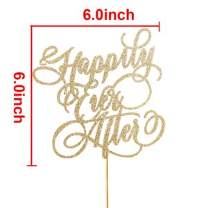 Happily Ever After Cake Topper - Glitter Wedding, Engagement, Bridal Shower, Bachelorette Party Decorations Gold