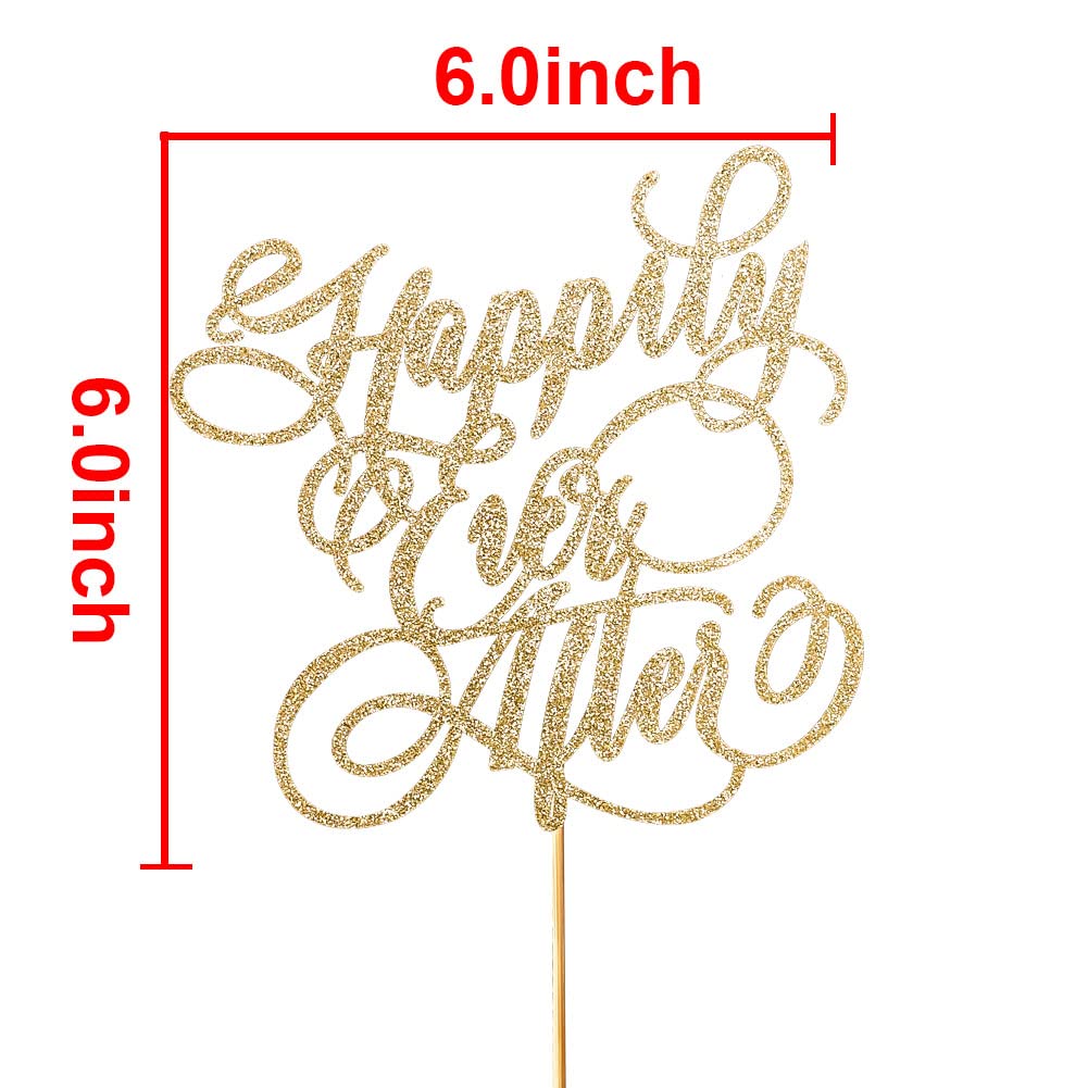 Happily Ever After Cake Topper - Glitter Wedding, Engagement, Bridal Shower, Bachelorette Party Decorations Gold