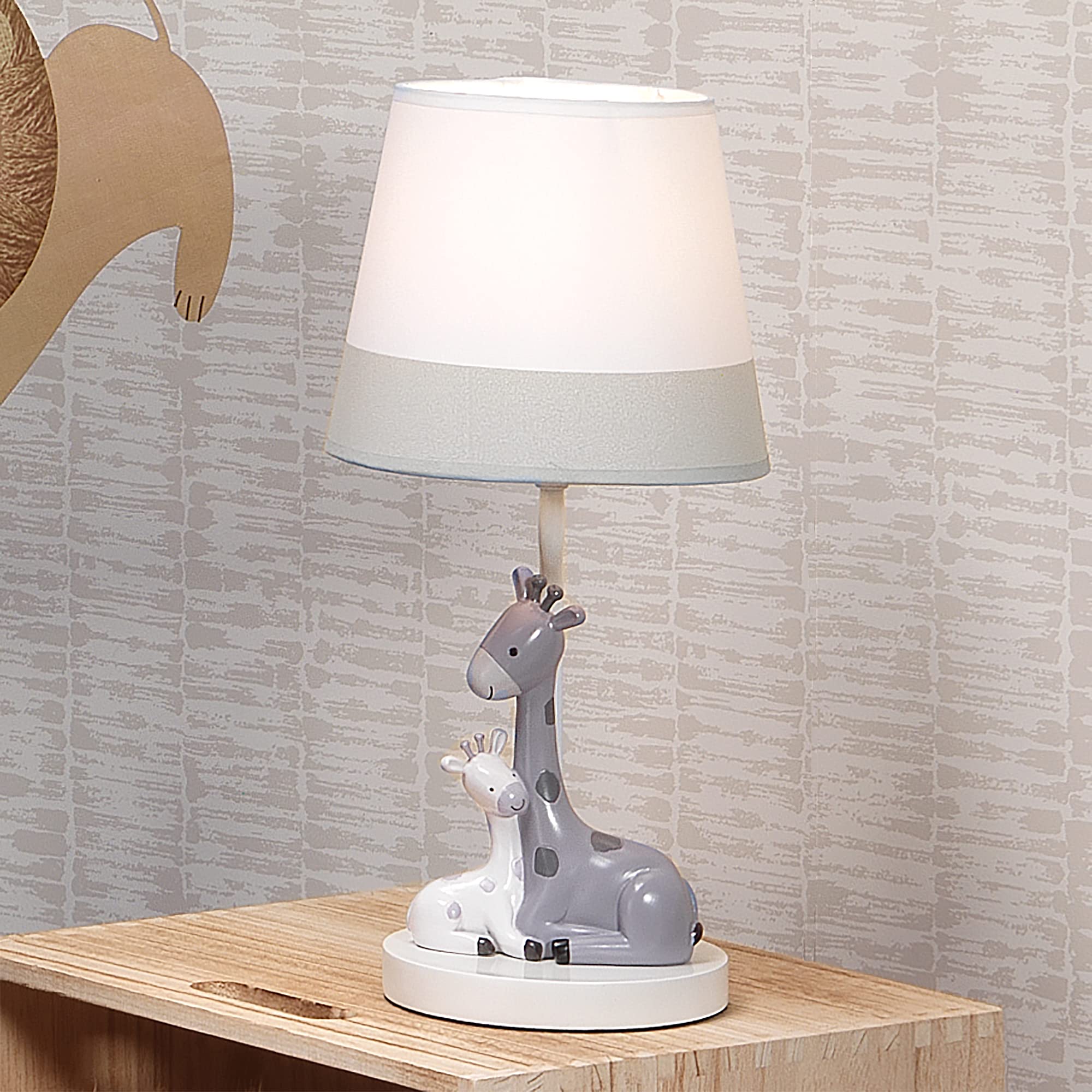 Lambs & Ivy Jungle Friends White/Gray Giraffe Nursery Lamp with Shade & Bulb