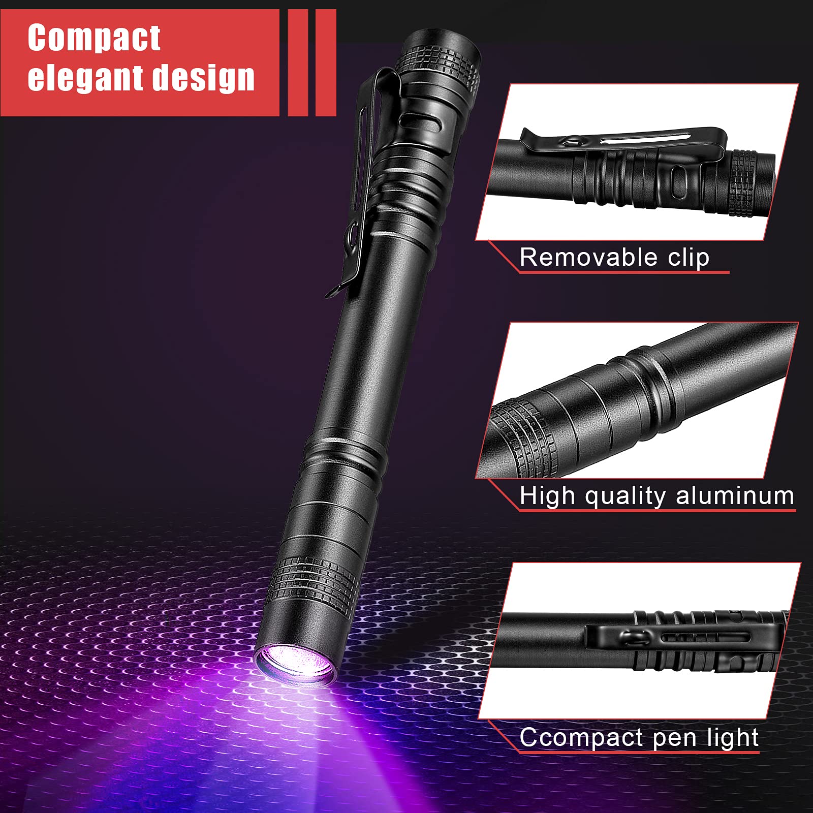 Honoson 6 Pieces UV Black Light Flashlight Small Blacklight Flashlights Pen Lights for Leak, Pet Urine, Hotel Inspection, Dry Stain and Dye Detector, 5.2 Inches Long