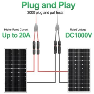 OYMSAE 2 Pairs Solar Connectors Y Branch Parallel Adapter Cable 1 to 2 Solar Panel Connectors Wire Plug Tool Kit for Solar Panel (M/FF, F/MM)