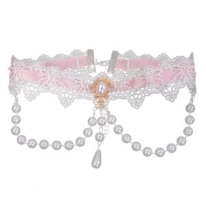 chargances gothic halloween pink pearl lace necklace for women lolita halloween decorations party accessory