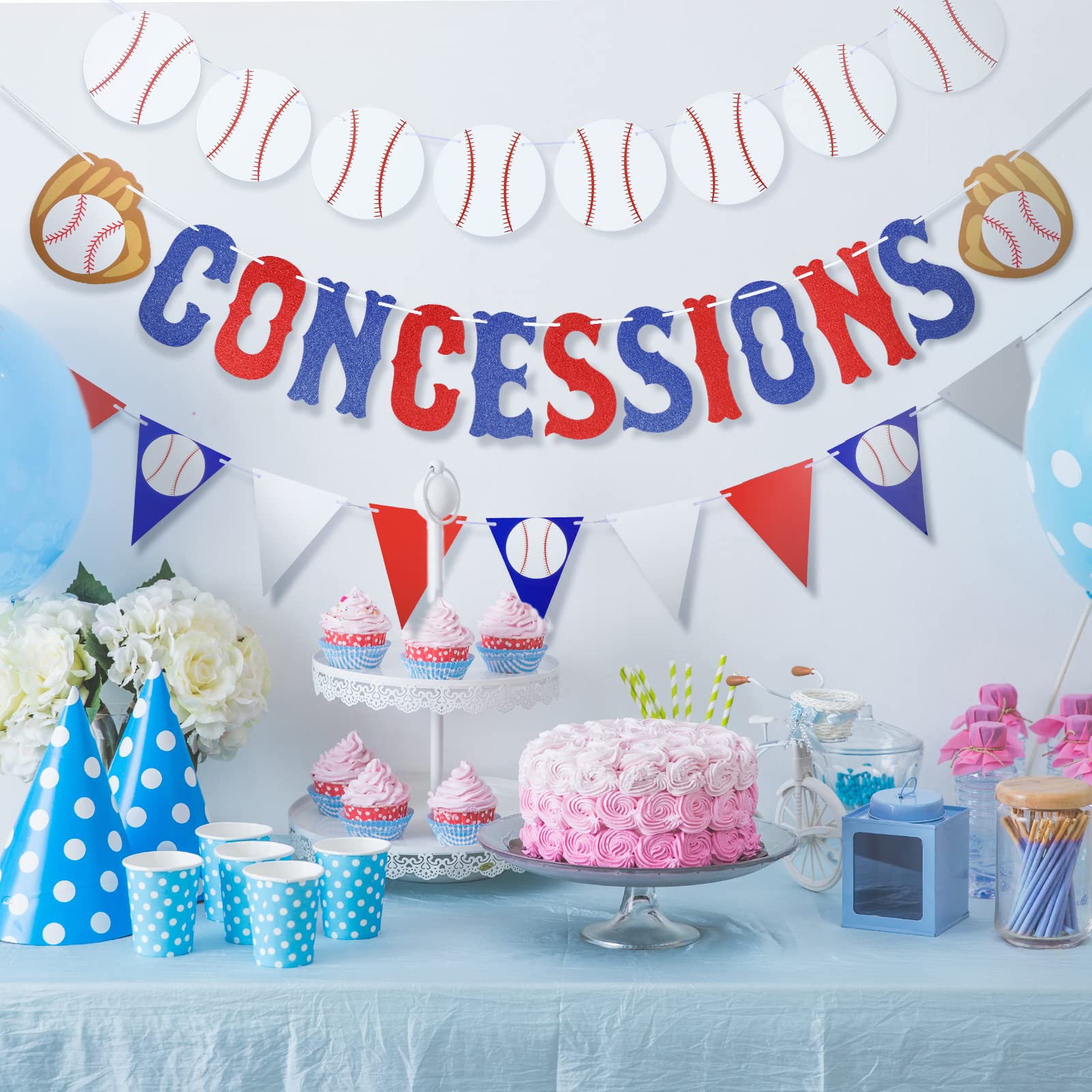 3 Pieces Baseball Garland Baseball Banner Glitter Concessions Banner Baseball Triangle Bunting Pennant Flag Sports Themed Baseball Decorations for Party Favors Baseball Birthday Party Supplies