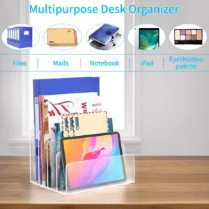 Carooyac Clear Acrylic File Organizer, 4 Sections Acrylic File Holder Sorter, Office Desk Organizer for File Folder Mail Letter Book Electronics Makeup Eye Shadow Palette