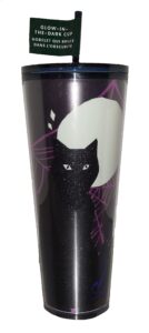 starbucks exclusive limited edition halloween 2021 glow in the dark black cat tumbler: 24 oz venti cup