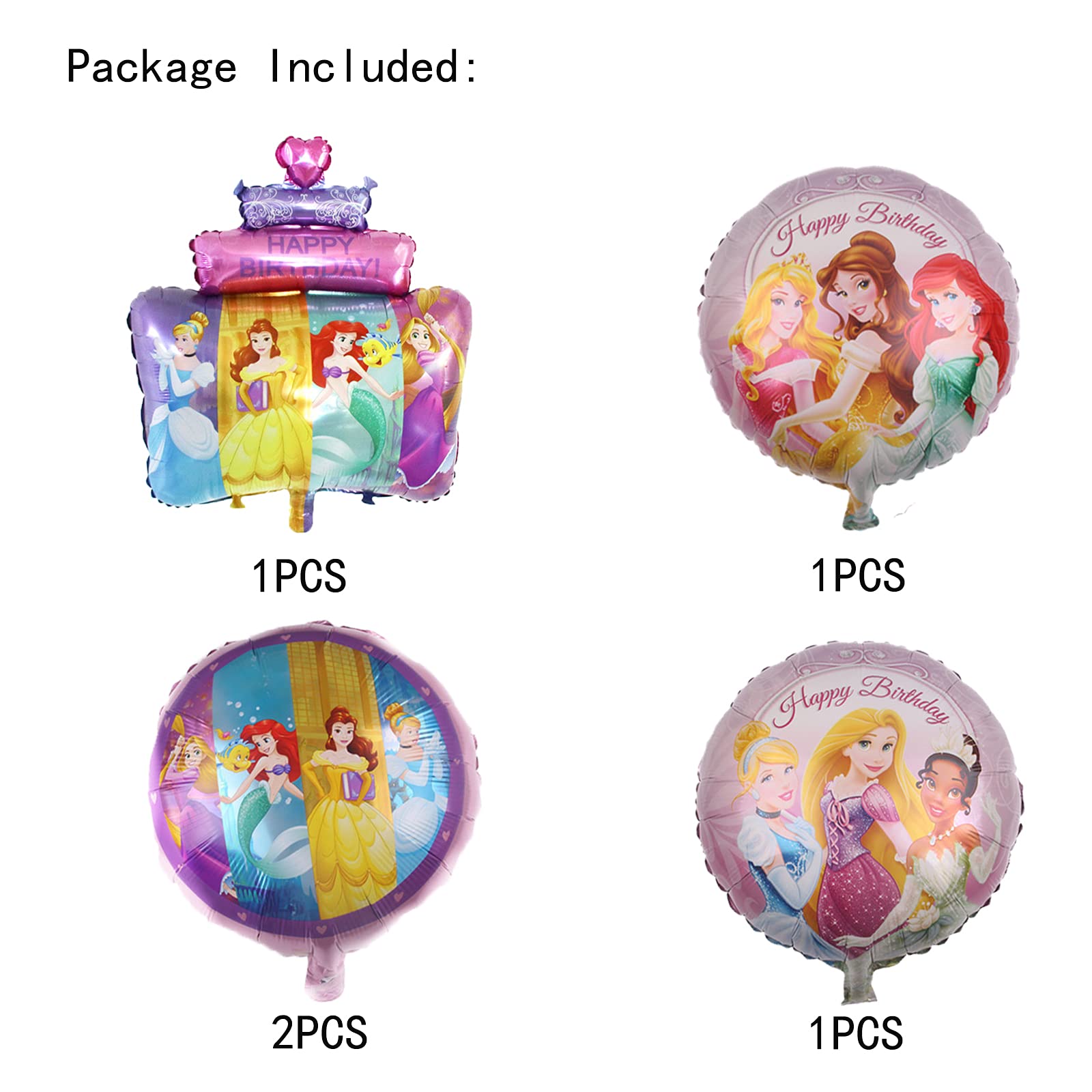 HTRY 5PCS Disney Princess Foil Balloons For Kids Birthday Baby Shower Princess Themed Party Decorations