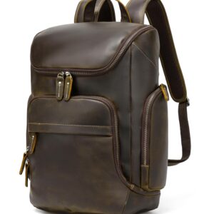 LANNSYNE Retro Distressed Cowhide Leather Backpack for Men fits 16" Laptop Rucksack Travel Weekender Daypack