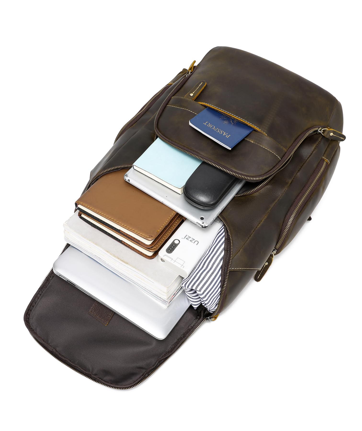 LANNSYNE Retro Distressed Cowhide Leather Backpack for Men fits 16" Laptop Rucksack Travel Weekender Daypack